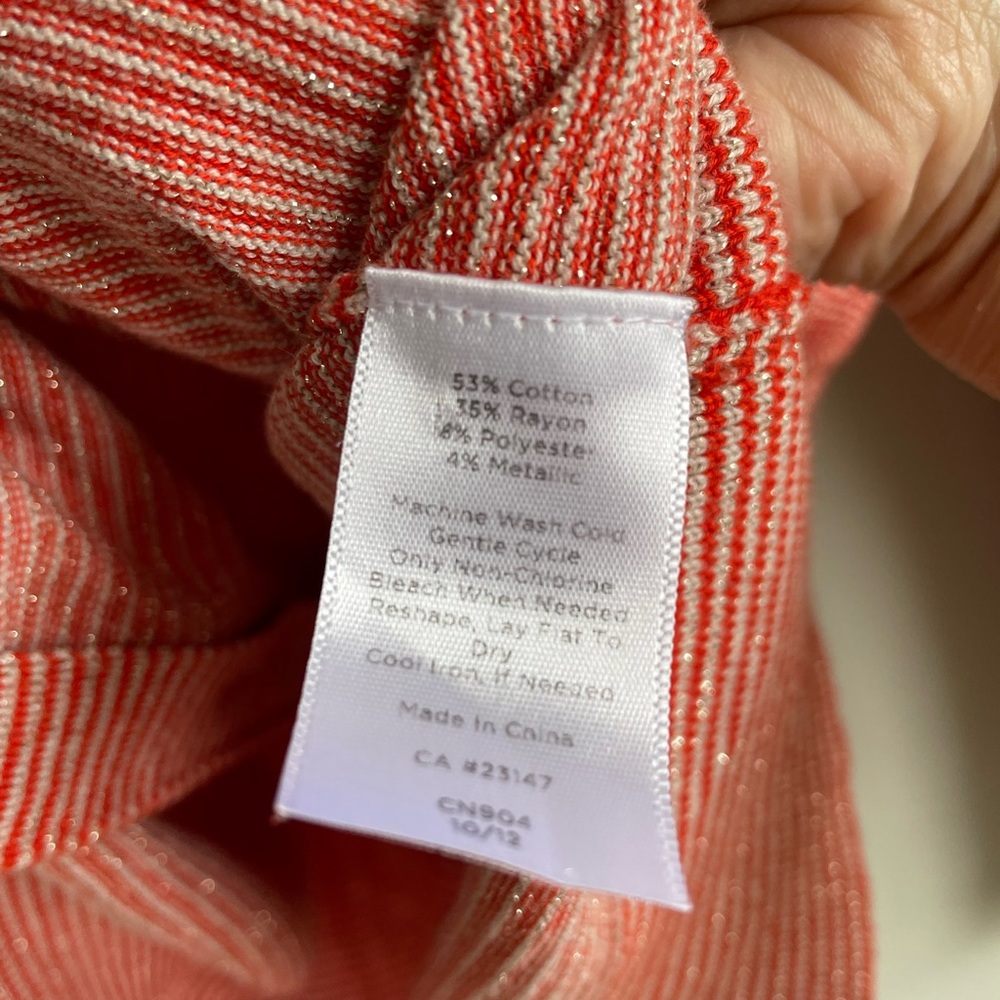 TALBOTS PETITE ORANGE CREAM METALLIC GOLD CARDIGAN BUTTON FRONT RIUND NECK - Picture 8 of 8